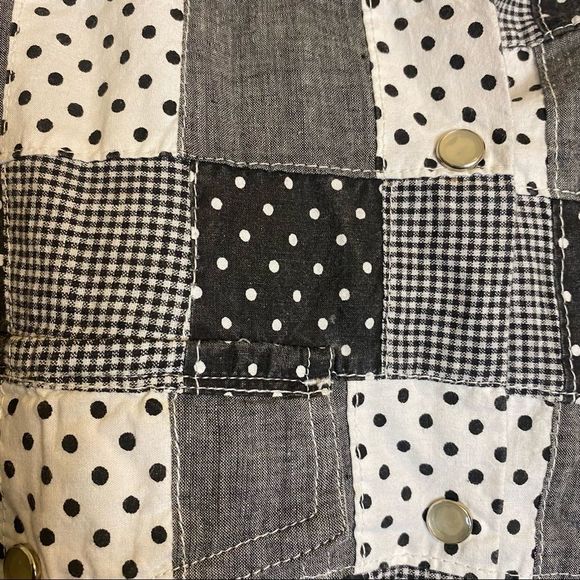Vintage Liz Claiborne LizWear Black/Gray/White Patchwork Snap Button Shirt - Med - Picture 3 of 5